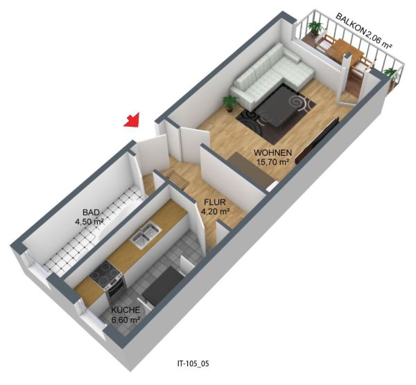 1-Zimmer-Wohnung mit Badewanne und Balkon sowie Einkaufsmöglichkeit in unmittelbarer Nähe - Foto 2